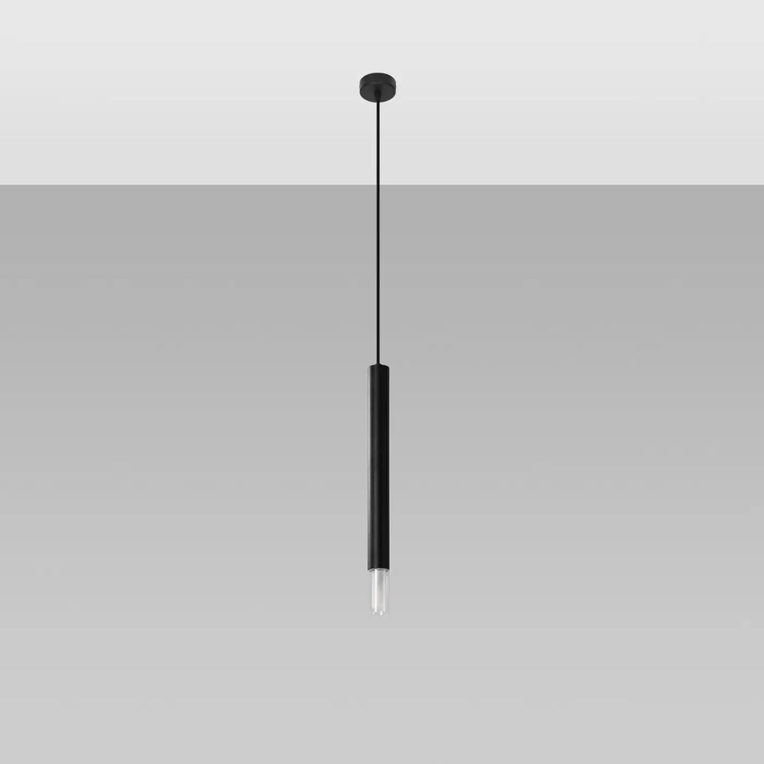 Suspension Wezyr noire à tube fin en acier et verre, éteinte