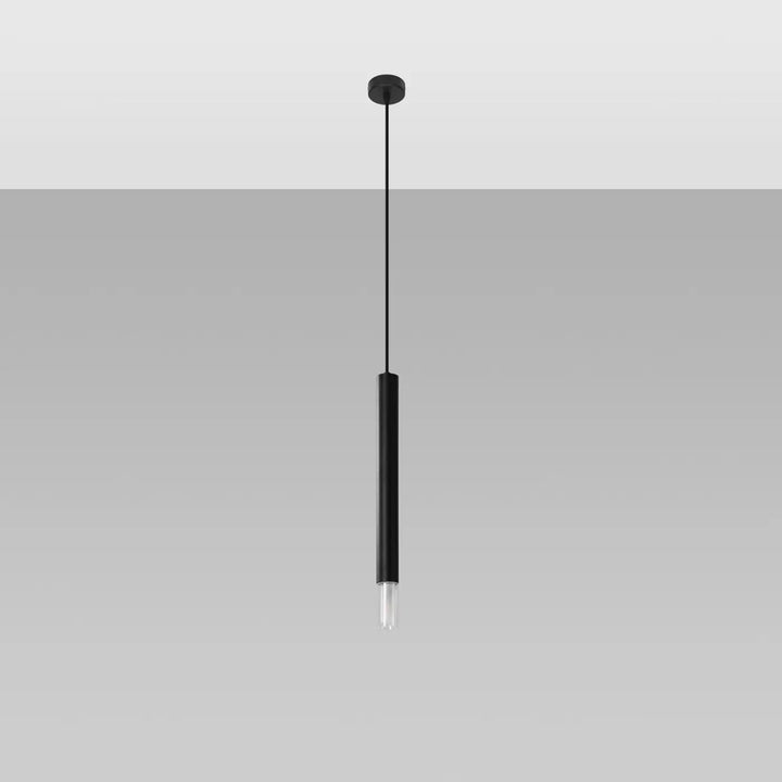 Suspension Wezyr noire à tube fin en acier et verre, éteinte