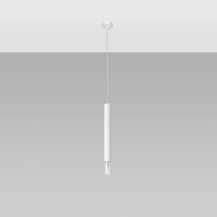 Suspension Wezyr blanche à tube fin en acier et verre, éteinte