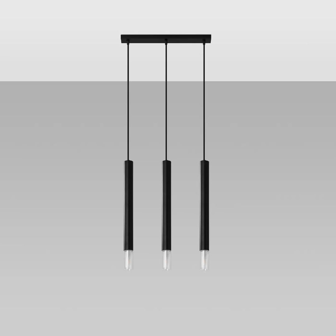 Suspension Wezyr noire à tube fin en acier et verre, éteinte
