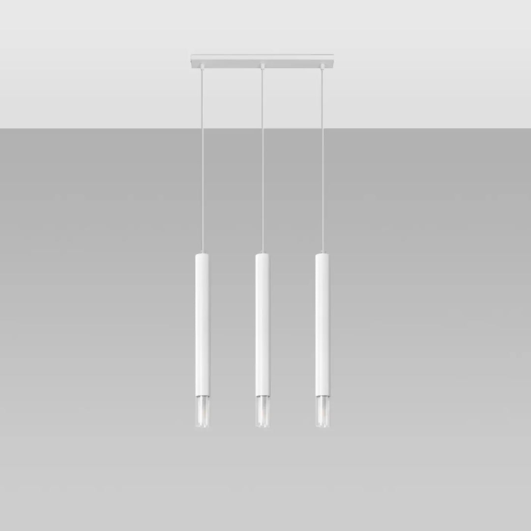 Suspension Wezyr blanche à tube fin en acier et verre, éteinte