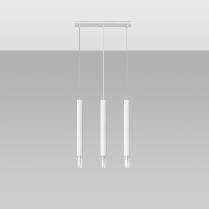 Suspension Wezyr blanche à tube fin en acier et verre, éteinte