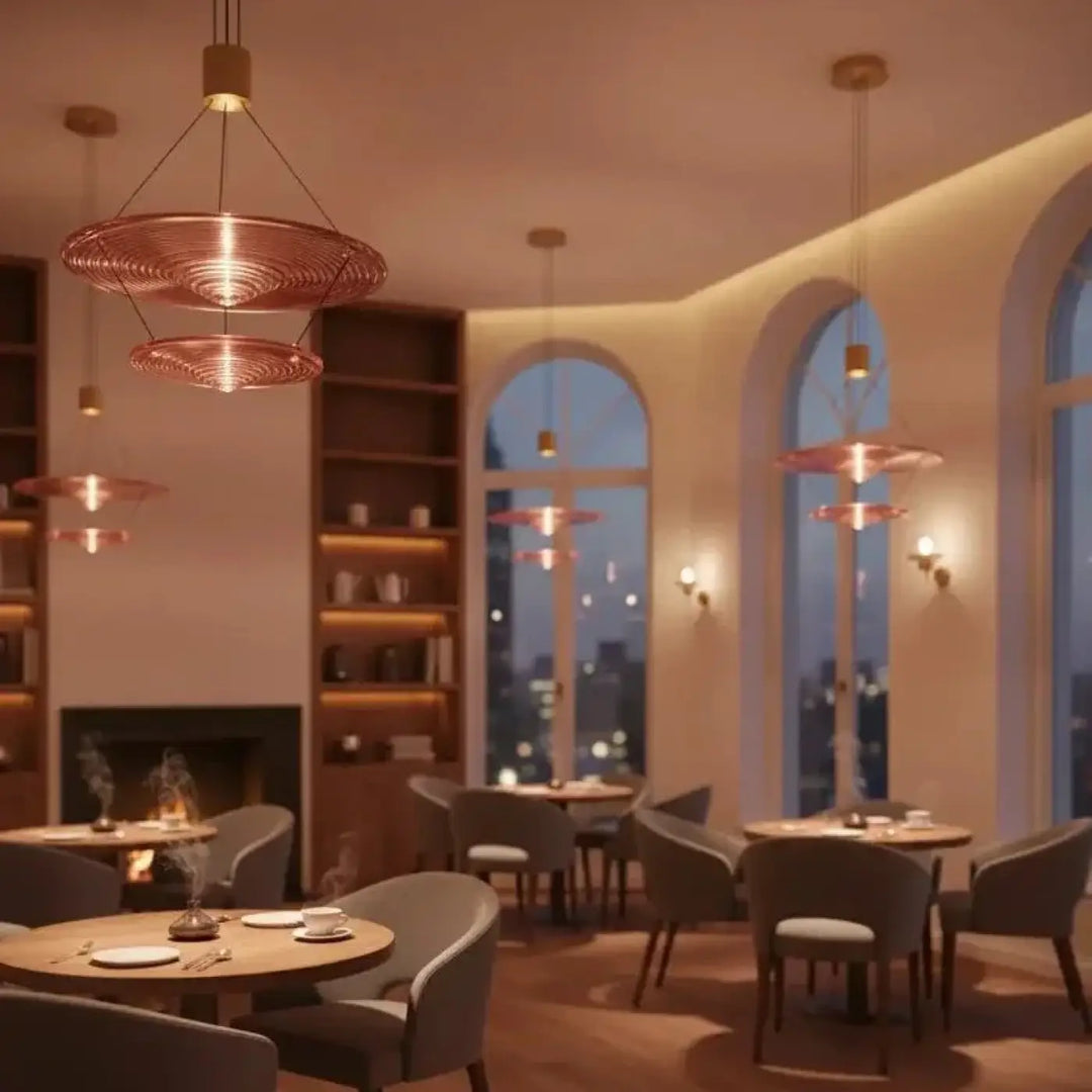 Suspension venise en verre soufflé avec luminaires suspendus en fil cuivre au design circulaire moderne superposé