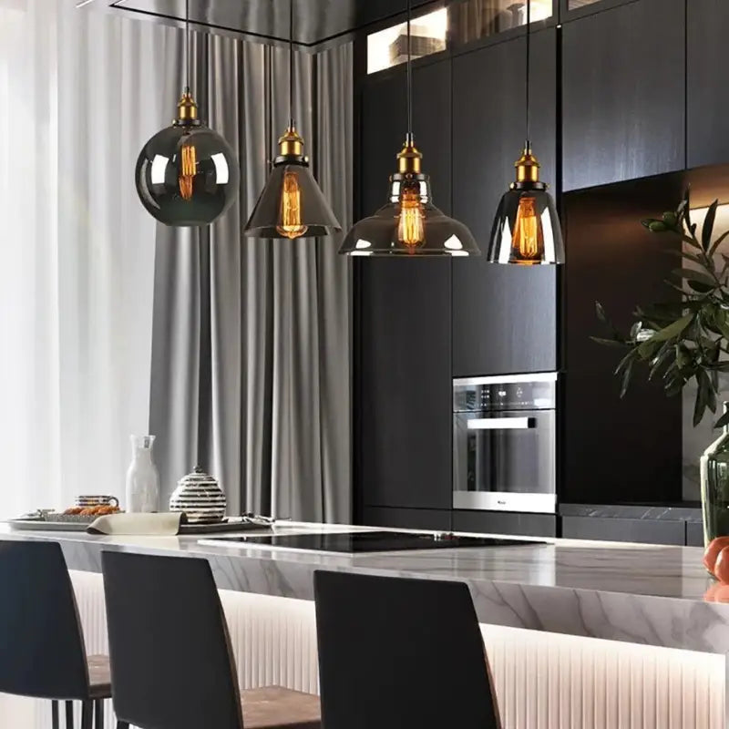 Suspension Verre Fumé Luminaire Industriel Et Vintage