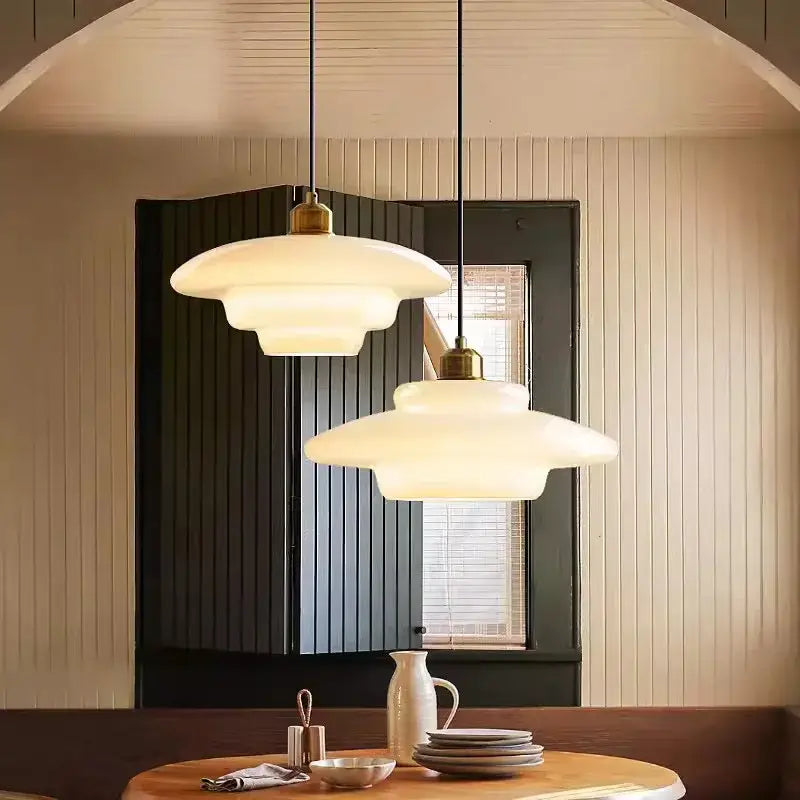 Suspension Verre Opalin Style Scandinave À Étages Rétro

