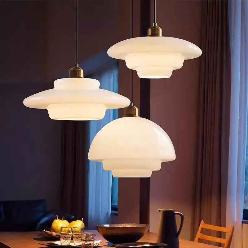 Suspension Verre Opalin Style Scandinave À Étages Rétro

