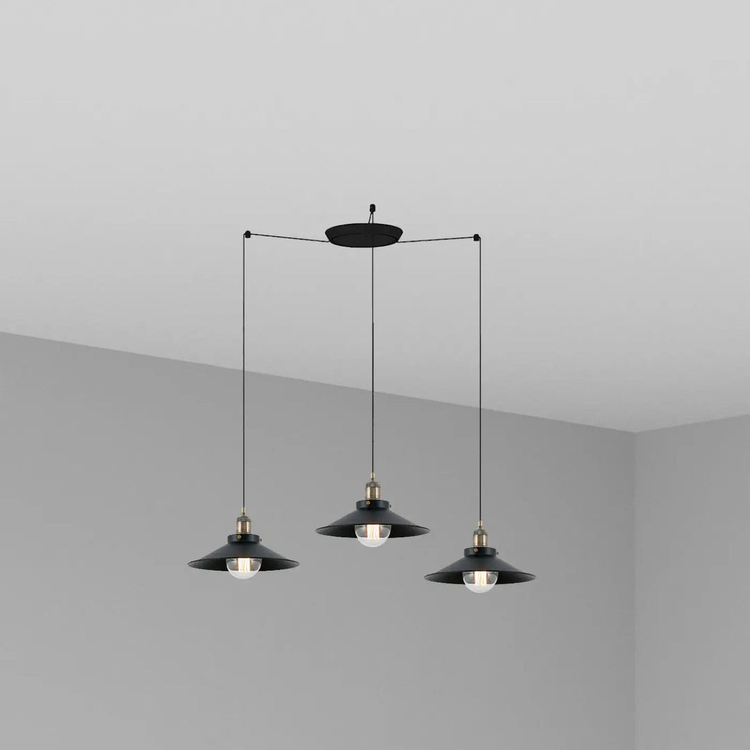 Suspension Marlin 3 lumières noire et or vieilli de Faro Barcelona