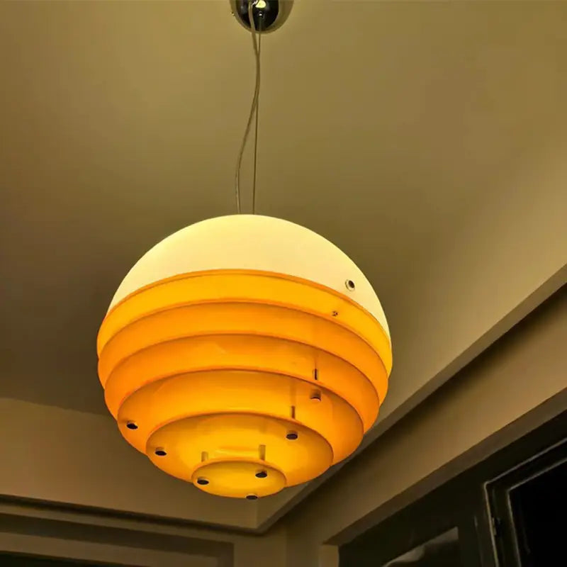 Suspension vintage orange demi-sphère design rétro lumineux

