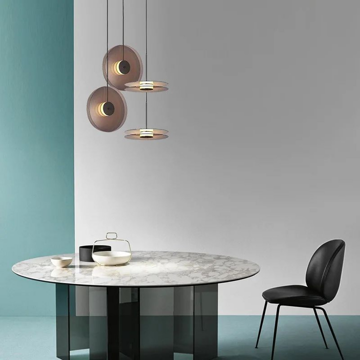 Suspension Moderne Verre Fumé Rondes Superposées Effet Solaire Chic