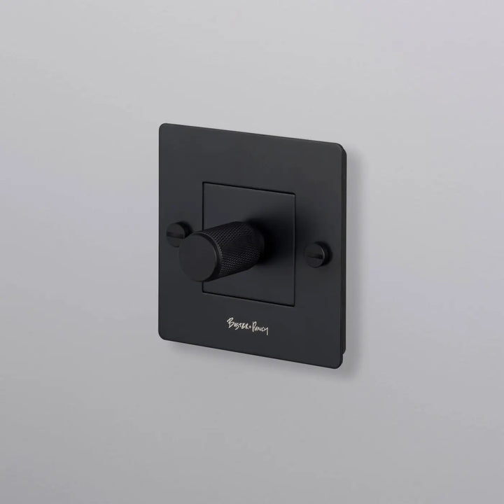 Variateur Dimmer à gravure quadrillée noir avec logo #couleur_noir