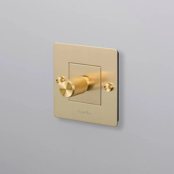 Variateur Dimmer à gravure quadrillée en laiton avec logo #couleur_dor