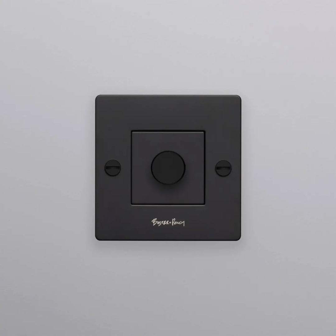Variateur Dimmer à gravure quadrillée noir avec logo #couleur_noir