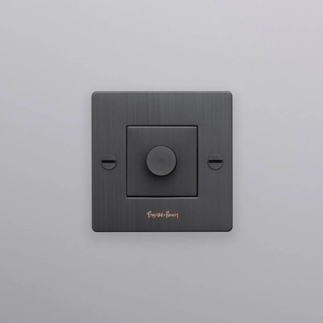 Variateur Dimmer à gravure quadrillée en bronze fumé avec logo #couleur_gris