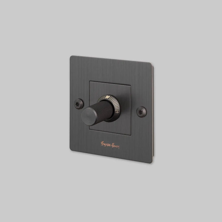 Variateur Dimmer à gravure alignée bronze fumé avec logo #couleur_gris