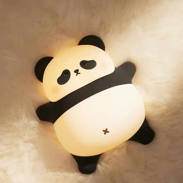 Veilleuse panda bouly en silicone noir et blanc avec illumination douce pour décoration intérieure au design minimaliste