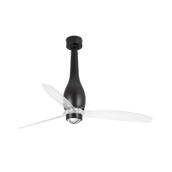 Ventilateur Eterfan noir mat à pales transparentes, avec lumière LED