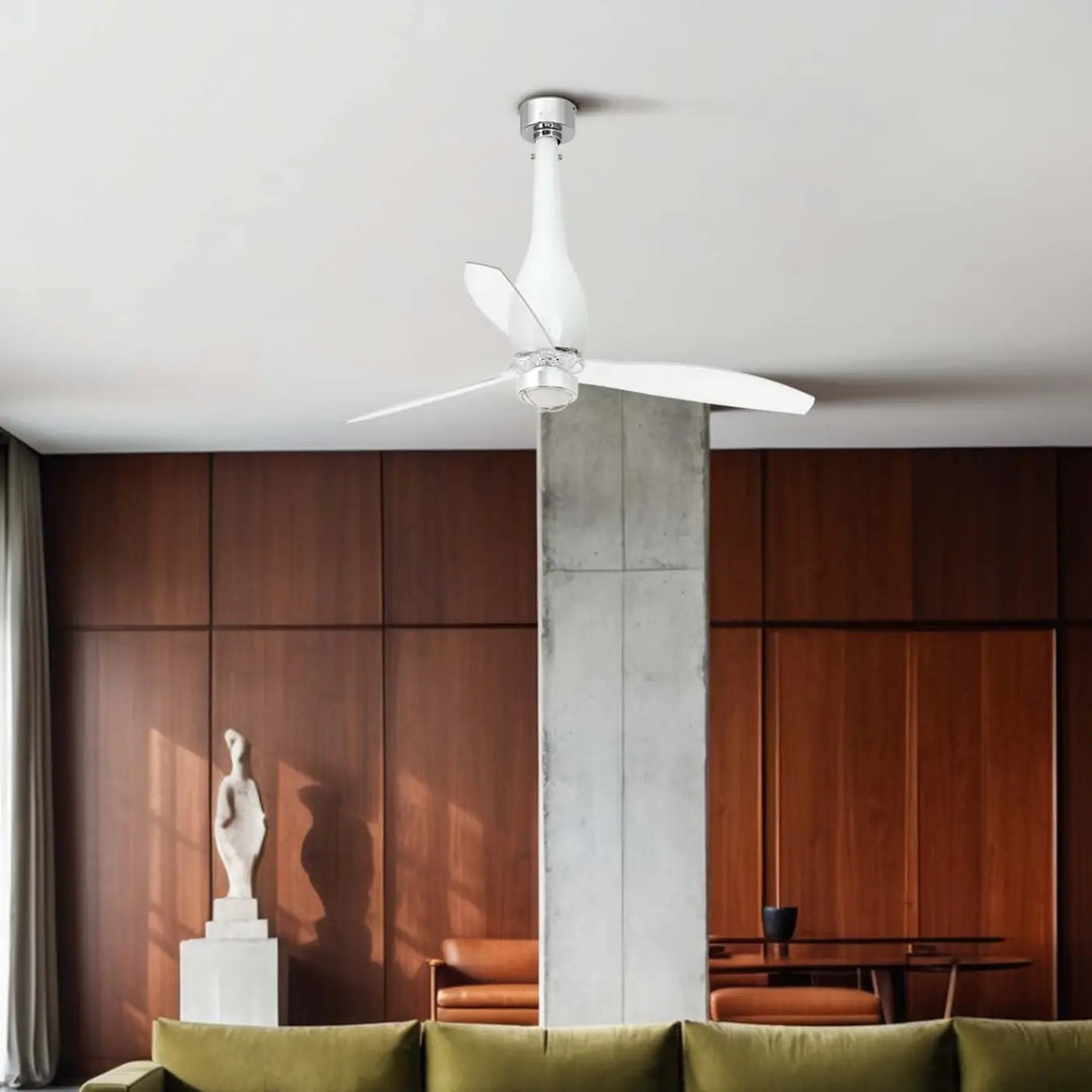 Ventilateur de plafond Eterfan blanc brillant avec lumière en situation