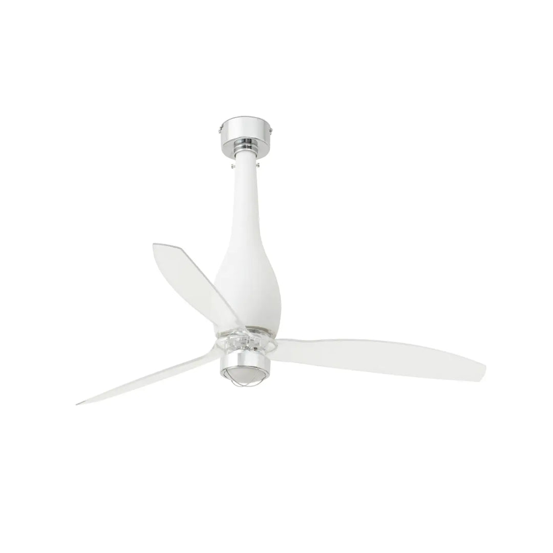 Ventilateur Eterfan blanc mat à pales transparentes, avec lumière LED