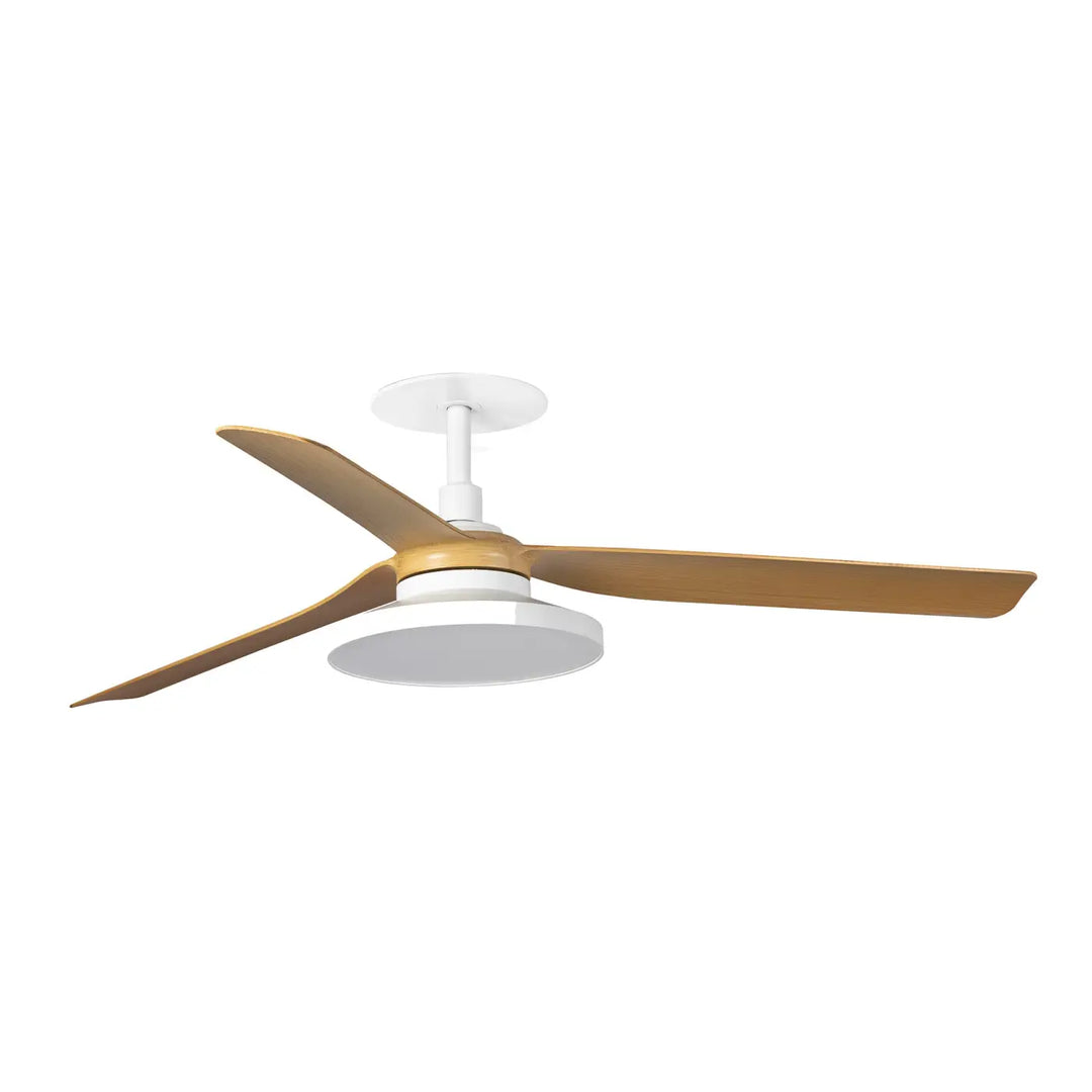 Ventilateur de plafond encastré Punt blanc à pales effet érable avec lumière LED 20 W à diffuseur prismatique