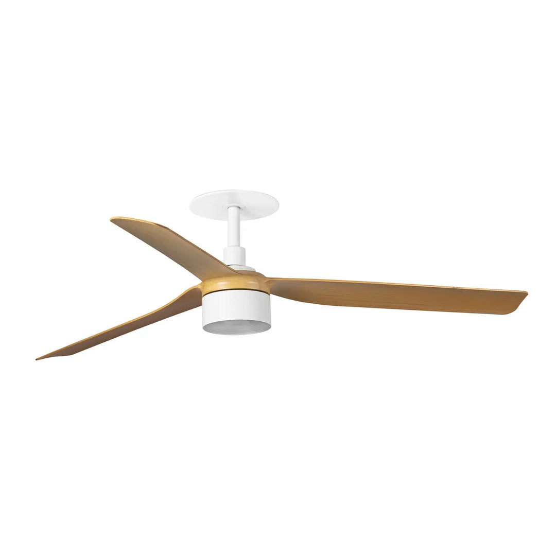 Ventilateur de plafond encastré Punt blanc à pales effet érable avec lumière LED 10 W à diffuseur en verre